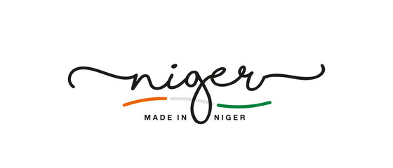 Made in Niger handwritten calligraphic lettering logo sticker flag ribbon banner