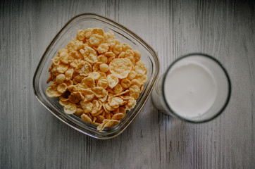 glass of milk with flakes