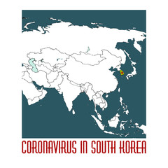 Coronavirus infection in South Korea, Asian map with emphasized country. 2020 disease. Vector stock illustration in cartoon style.