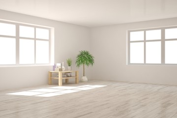 White empty room. Scandinavian interior design. 3D illustration