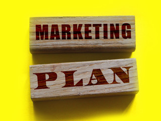 Marketing plan words on Wooden Blocks. Business marnketing anagement concept
