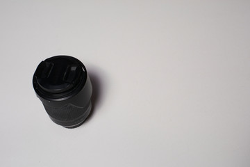 Photographic lens on white and clear background