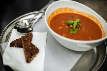 Chili With Meat in plate at restaurant