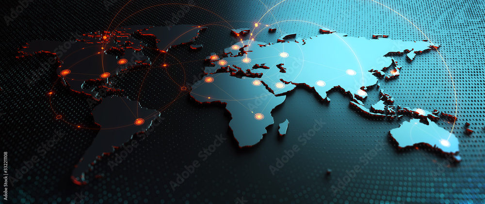 Fototapete Global  Background/Connection lines around Earth globe, futuristic technology  theme background with circles and lines. Concept of internet, social media, traveling or logistics