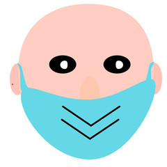 Cartoon face with green epidemic mask for coronavirus concept background. Covid symbol vector. Medical protection.