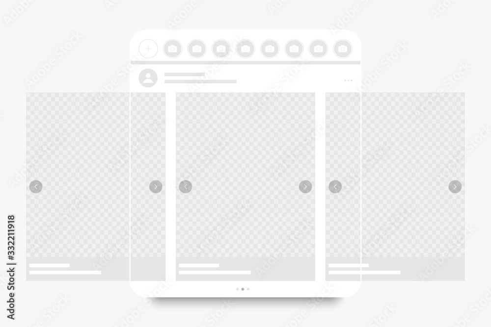 Poster Carousel post on social network. Mobile page or web interface with photo or video carousel post. Vector illustration.