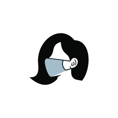 female with Face Mask vector icon , Protect Self With Mask Symbol Illustration