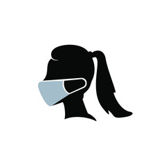 female with Face Mask vector icon , Protect Self With Mask Symbol Illustration
