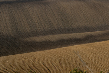 Beautiful harsh landscape of plowed Moravian fields in the autumn season