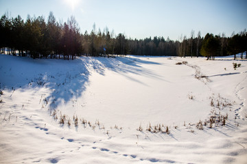 great sunny day on snowy field