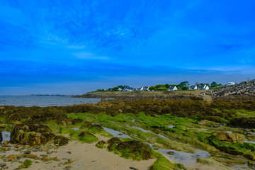 Panorama Marino in Bretagna, Francia con la bassa marea