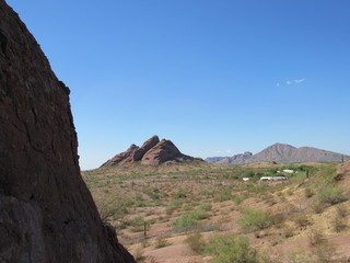 View seen from the Hole-in-the-Rock formation hiking trail at Papago Park located in Phoenix and Tempe, Arizona
