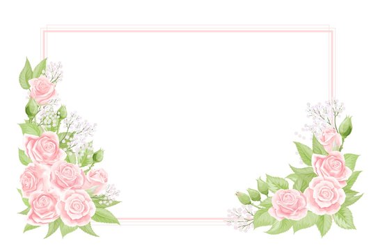 The frame with the elegant wild pink roses for Spring Season greeting postcard