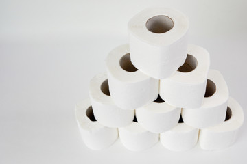 Toilet paper on white background. The panic of the coronavirus epidemic