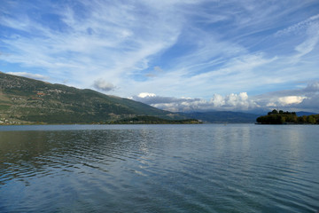 Panoramic view of Pamvotida lake of Ioannina , Epirus