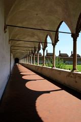 Pavia (PV), Italy - June 09, 2018: Certosa di Pavia area and Carthusian Monastery inside area...
