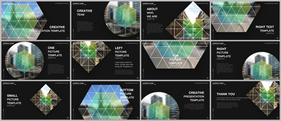 Presentation design vector templates, multipurpose template for presentation slide, flyer, brochure cover design, infographic presentation. Abstract geometric backgrounds with simple triangle shapes.