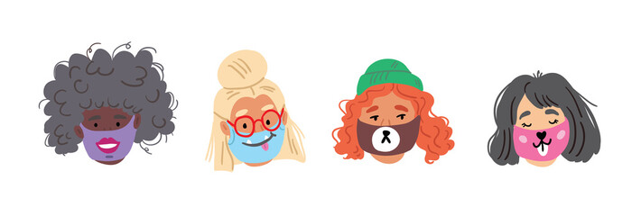 modern people with cute breathing face masks