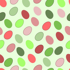 Seamless easter pattern. , green, light green, pink, coral, dark green eggs on a light green background