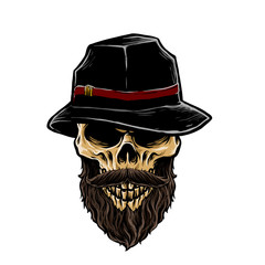 mafia skull with fedora hat vector illustration