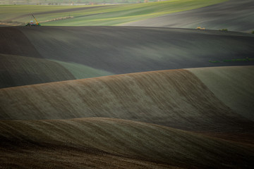 Beautiful harsh landscape of plowed Moravian fields in the autumn season