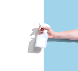 White spray bottle - cleaning and hygiene concept - obrazy, fototapety, plakaty
