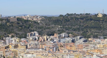 Panorama of Rome from the observation deck of the dome of St. Peter's Basilica. Panorama of the city. The best view of Rome. 