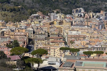 Obraz premium Panorama of Rome from the observation deck of the dome of St. Peter's Basilica. Panorama of the city. The best view of Rome. 
