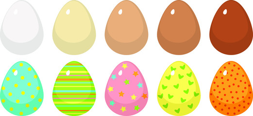Set of ten easter eggs. Painted Easter eggs and patterned eggs.
