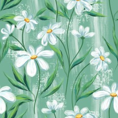 Seamless pattern with chamomiles. Floral background in oil painting style