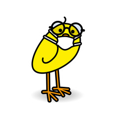 Yellow Chick wearing Spectacles and Medical Mask