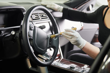 Obraz premium automobile detailing service. Car interior cleaning