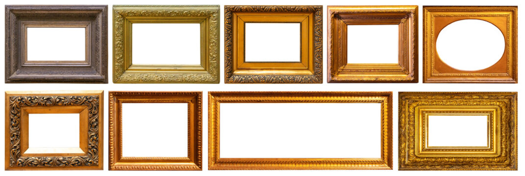 Set of frame frames picture gold silver tree.