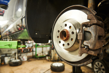 Car service or automobile maintenance. Disc and brake replacement