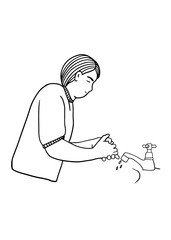 Person illustration of Prevention of COVID-19 or other human viruses. Vector female or male character washs his or her hands. Coronavirus or other illness protection flyer