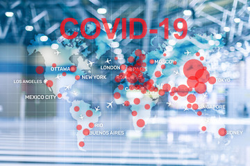 Coronavirus on a 3D world map. Medical concept infection center.