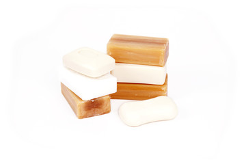 Universal antibacterial natural laundry soap. Brown bar of natural soap Isolated on a white background.