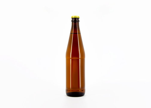 Beer glass bottle with blank label isolated on white background.Can be used for your design and branding.High resolution photo.