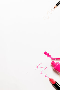 pink lipstick, pink nail polish and pink eyelash trace.