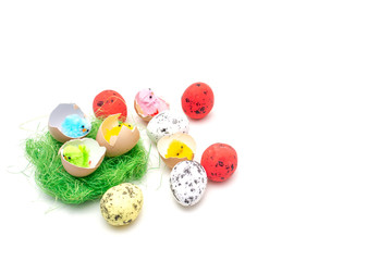 Easter eggs in the basket, Chickens in the eggs, Easter eggs, Happy easter card, Easter background