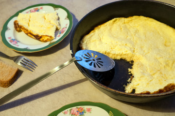 Omelet cooked in a pan