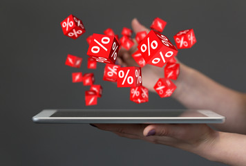 using white and red sales flying icons 3D rendering