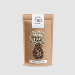 Craft packaging for snacks. Branded package for natural eco chips. Sketch pineapple.
