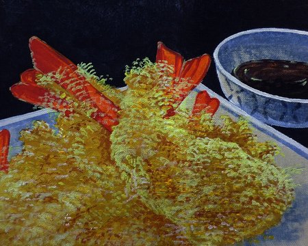 Art painting Acrylic color Realistic Food from Thailand , Shrimp Tempura