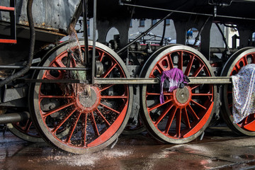  cleaning historical steam locomotive