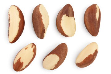Brasil nuts isolated on white background with clipping path and full depth of field. Top view. Flat lay. Set or collection
