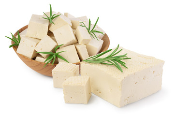 tofu cheese isolated on white background with clipping path and full depth of field,