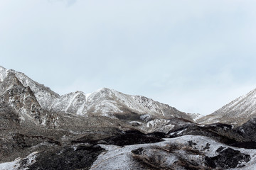 Fototapeta na wymiar winter landscape of snow mountain with grassland 