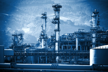 View of an Oil Refinery Plant classic blue toned