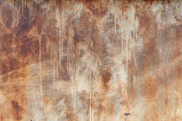 Old rusty metal wall with traces of paint.